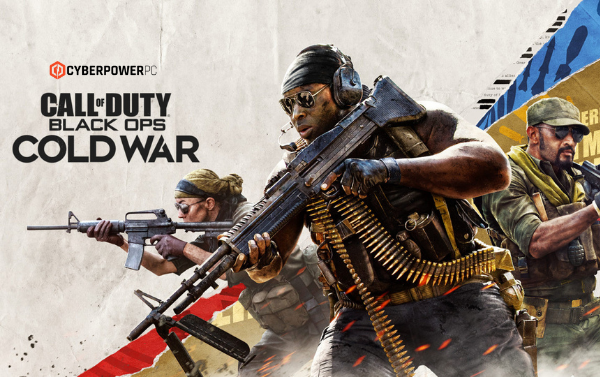 Promo shot of Call of Duty Black ops Cold War with 3 characters in battle