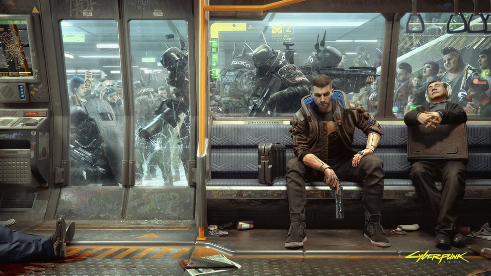 Train Scene shot of V in Cyberpunk 2077 