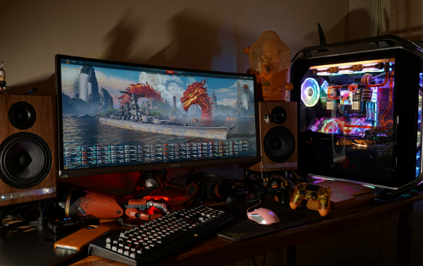 a gaming set up, including a gaming monitor