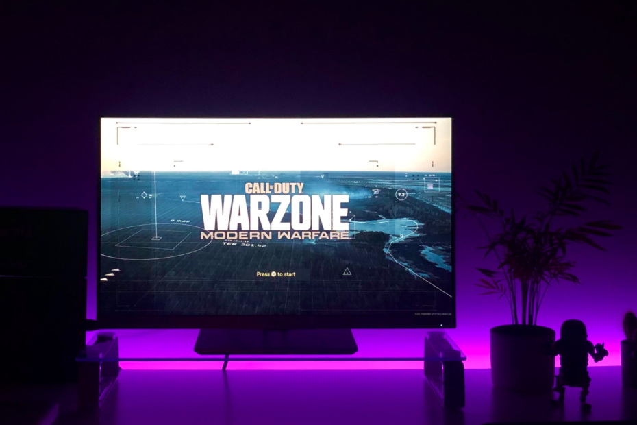 Gaming PC Set up with Call of Duty Warzone on the screen